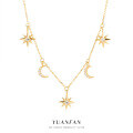 wholesale 925 Sterling Silver Gold-Toned Star and Moon Necklace, Light Luxury Ins Style, Niche Fashion, Cross-Chain Layering, Cross-Border Stock-0-0