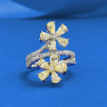 wholesale S925 Silver New High-Carbon Diamond Drop 3*5 Flower Light Yellow Diamond White Diamond European and American Popular Ring-0-0
