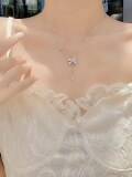 wholesale Metal material S925 small butterfly bow necklace women new luxury design pendant tassel collarbone chain gift-0-2