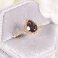 wholesale S925 Silver Fashionable and Versatile Teardrop-Shaped Alexandrite Ring with a High-End Feel, Set with Synthetic Alexandrite for Women-0-1