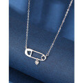 wholesale 925 Sterling Silver Heart-shaped Zircon Pin Pendant Necklace Women's Ins Creative Design Collarbone Chain Cross-border Jewelry-0-1