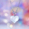 wholesale S925 Sterling Silver White Chalcedony Heart Necklace for Women, New Sweet and Fashionable Luxury Small Design High-End Sense Collarbone Chain-0-5