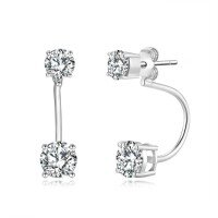 wholesale 18k Gold Plated S925 Silver Simple and Advanced Four-Prong 65mm Round Moissanite Ear Studs Convertible Style Women's Earrings-5.0mm+6.5mm total 3 carats white gold