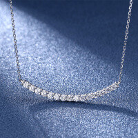 wholesale S925 Sterling Silver Moissanite Necklace for Women, Minimalist Korean Style, Ins Small and Luxurious Smile Pendant Collarbone Chain-90 points Moissanite>925 silver