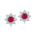 wholesale S925 sterling silver cross-border new luxury color gemstone cultivated ruby earrings high-end sunflower ear studs wholesale-0-5