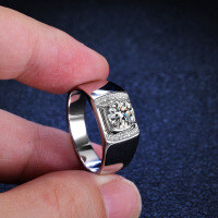 Platinum-Plated 925 Sterling Silver Solid Men's Ring with Full Moissanite.-1 carat (set with moissanite)  20