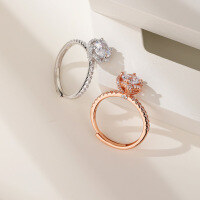 wholesale S925 Sterling Silver Japanese Minimalist Design Luxury Handheld Flower Ring for Women, Adjustable Open Ring Cross-Border New Accessory Wholesale-White gold ring