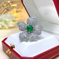 925 Silver Emerald Zircon Rose-Cut Diamond Luxury Stud Earrings for Women-0-0