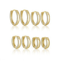 wholesale S925 Sterling Silver Micro-Inlaid Zircon Ear Hoop with Ear Clasp, Fashionable Minimalist Niche Design High-End Daily Earrings-Gold-Inner Diameter 6mm 925 Silver