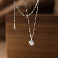 wholesale S925 silver minimalist small red book internet-famous same diamond-inlaid brushed heart necklace Y0176-0-2