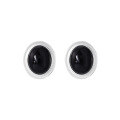 wholesale S925 Sterling Silver Oval Black Onyx White Chalcedony Ear Studs for Women, Minimalist High-End Matte Craft Earrings with Elaborate Design-0-4