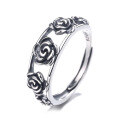 wholesale S925 Sterling Silver Vintage Classic Rose Flower Ring, Unique Fashion Hong Kong Style Niche Design, Elegant and Trendy Women's Ring-0-4