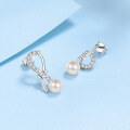 wholesale Platinum 925 Silver Earrings for Women, Korean Style Fashion 5A Flawless Freshwater Pearl with Moissanite Earrings-0-2