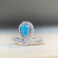 wholesale S925 Sterling Silver Water Drop Crown Ring, Aquamarine Ice Flower Cut Ring, Pear-Shaped Blue Diamond Ring, Zircon Ring, High Carbon Diamond Ring-0-1