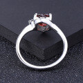 wholesale S925 Silver Light Luxury Natural Red Garnet Heart Ring Fashion Heart-shaped Gemstone Ring-0-3