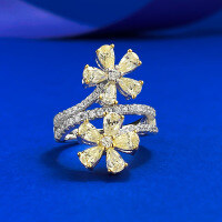 wholesale 925 Silver New Style High Carbon Diamond Drop 3*5 Flower Light Yellow and White Diamond European and American Popular Ring-R1505 Light Yellow Flower Ring Size 7