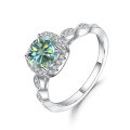 wholesale S925 Sterling Silver Green Moissanite 1 Carat Four-Prong Setting Ring with GRA Certificate Light Luxury Gemstone Ring-0-0
