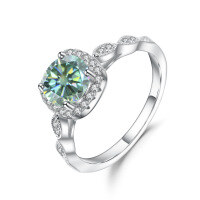 wholesale S925 Sterling Silver Green Moissanite 1 Carat Four-Prong Setting Ring with GRA Certificate Light Luxury Gemstone Ring-0.5 carat Moissanite green diamond  US size 8