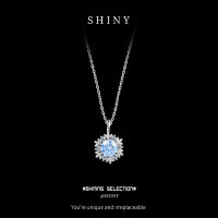 Metal Pendant Necklace, Classic Round Snowflake Design, 50-Point Moissanite, Live Stream Exclusive, Wholesale-S925 sterling silver + 50 points royal blue moissanite