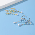 wholesale Metal material European and American style personalized temperament non-pierced ear clips niche design ins style freshwater pearl tassel ear drops women's ear accessories-0-1