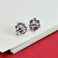 wholesale 925 Sterling Silver Lucky Cat Bell Pendant Charm for Handmade DIY Jewelry Bracelet Necklace Cord Red String Beading-(One piece without rope) 3000058