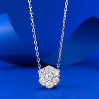 wholesale S925 Sterling Silver Full Pavé Moissanite Flower Pendant Necklace, European and American Hip-Hop Best Seller-N434 White Diamond &gt;925 Silver