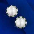 wholesale 925 silver metal material, Mu Jing Jewelry emerald set with 12mm pearl ear studs, European and American women's earrings and ear clips-0-5