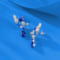 wholesale S925 Silver Zhuozhifang Jewelry New Floral Cluster Full Diamond Blue Diamond Set Stud Earrings Women Luxury High-End-0-3