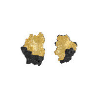wholesale S925 Sterling Silver 799 Irregular Earrings Women's Aloof Style Small Batch Two-Tone Plated Textured Crinkle Silver Ear Accessories-Burnt black + burned 18K gold [with sterling silver ear plugs]  925 silver