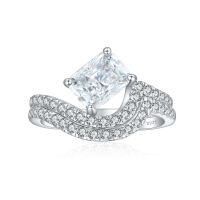 wholesale 925 Sterling Silver 6*8 Radiant Ruby Ring with High Carbon Diamond Gemstone Ring Set-Fireworks G-40 White US size 8#