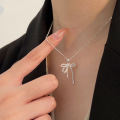 wholesale S925 Sterling Silver Korean New Bow Necklace for Women, Summer Versatile Minimalist Collarbone Chain-0-2