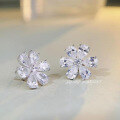 wholesale S925 Sterling Silver 5A Zircon High-Carbon Diamond Floral Ear Studs Full Drill Wholesale European & American Style Earrings-0-2
