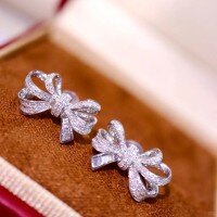 wholesale S925 Sterling Silver Red Elk Heavy Version Bow Zircon Ear Studs for Women, Versatile Internet-Famous Style Elegant and Fashionable Exquisite Earrings-BE0237-Platinum 925 Silver