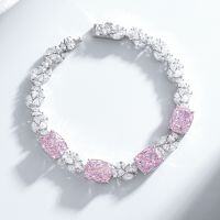 Sterling Silver Luxury Full-Cut Ice Flower Zircon High-Carbon Diamond Bracelet Wholesale-Pink Diamond - SL009  15CM