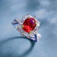 wholesale New 925 Silver Jewelry, Oval 7*9 Pigeon Egg-Shaped Luxurious Halo Ring for Women-R186 Red Diamond>No.9