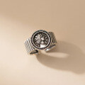 wholesale S925 Sterling Silver Literary Retro-Style Niche Design Thai Silver Portrait Coin Striped Ring R02673-0-0