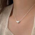 wholesale S925 Sterling Silver Textured Heart Necklace for Women, Korean Summer Viral New Minimalist Style Versatile Collarbone Chain-0-4