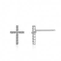 Sterling Silver Moissanite Cross Geometric Earrings, High-Quality Export.-Set with moissanite (white gold)  925 silver