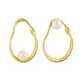 wholesale S925 Sterling Silver Korean Version Minimalist and Elegant Hollow Oval Pearl Inlaid Earrings for Women-0-6