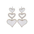 wholesale 925 Sterling Silver Three Heart Earrings for Women, Small Niche Peach Heart Stud Earrings with Diamond Inlay and Hollow Design, High-End Luxury Ear Accessories-0-4
