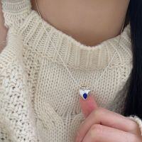 wholesale S925 Sterling Silver Drop Love Heart Necklace for Women, Korean Dongdaemun Small Ins Style Versatile Bestseller Collarbone Chain-Blue model*pure silver (40+5CM)