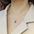 wholesale S925 Silver Japanese and Korean New Geometric Minimalist Aqua Agate Pendant with Green Moss Stone Necklace for Women Cross-Border Exclusive-0-3