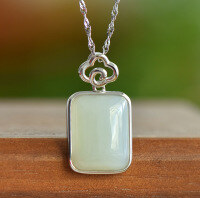 wholesale 925 Sterling Silver Minimalist Square Hetian Jade Pendant Necklace with Auspicious Cloud Clasp, Women's Collarbone Chain-Silver pendant (without chain) >925 silver