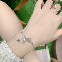 wholesale S925 Silver Chinese Style Handmade Artisan Jade Bamboo Knot Tassel Bracelet, Fashionable Retro Niche Broken Silver Jewelry Accessory-Hetian Jade Silver Bamboo Bracelet>925 Silver
