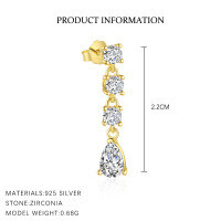 wholesale S925 Sterling Silver Geometric Teardrop Marquise Zircon European Cross-Border French Earrings for Women-E4754-Gold/Single 925 Silver