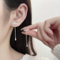 wholesale S925 Sterling Silver Bow with Crystal Accents and Tassel Drop Earrings, Korean Style Advanced Ear Care Earrings for Sensitive Ears, High-End Elegance-0-0