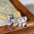 wholesale S925 Sterling Silver Adjustable Ring with Yellow Diamond, Bee, and Leaf Design for Women, Small Batch Jewelry Wholesale-0-3