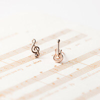 wholesale Sterling Silver S925 Women's Korean-style Hollow Out Micro Inlaid Asymmetric Guitar Note Sweet Earrings G7477-S925 silver pair silver model 925 silver