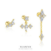 wholesale S925 Sterling Silver Geometric Rhombus Design Round Head Stud Earrings for Women,。-Single set of three 925 silver