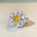 wholesale S925 Sterling Silver Ring with Yellow Radiant Cut High Carbon Diamond, Full Diamond Cross-Border Ring, Cubic Zirconia Ring for Wholesale-0-2